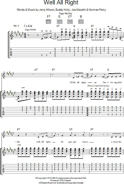 Well All Right - Guitar TAB, New, Main