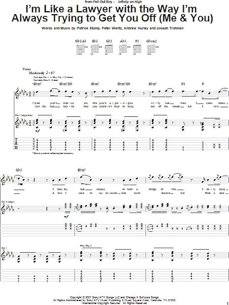 I'm Like A Lawyer With The Way I'm Always Trying To Get You Off (Me & You) - Guitar TAB, New, Main