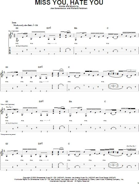 Miss You, Hate You - Guitar TAB, New, Main
