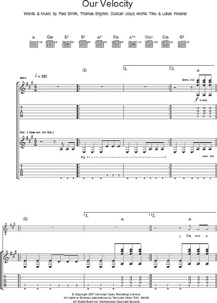 Our Velocity - Guitar TAB, New, Main