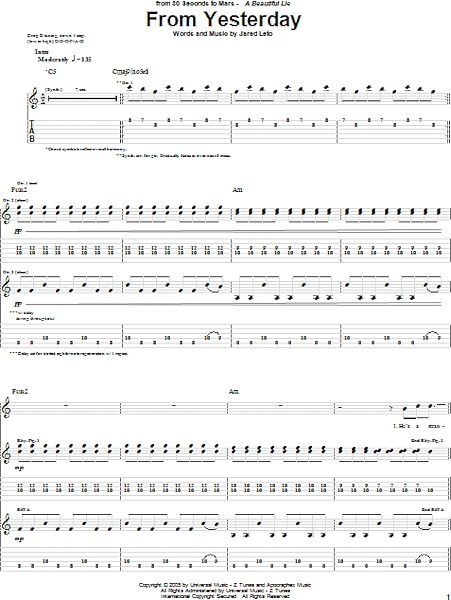 From Yesterday - Guitar TAB, New, Main