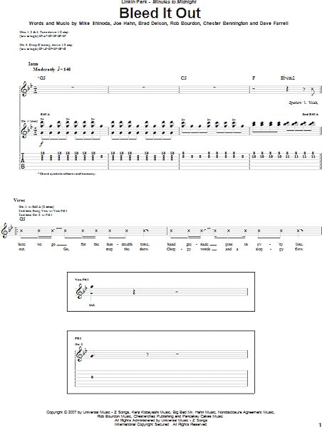 Bleed It Out - Guitar TAB, New, Main