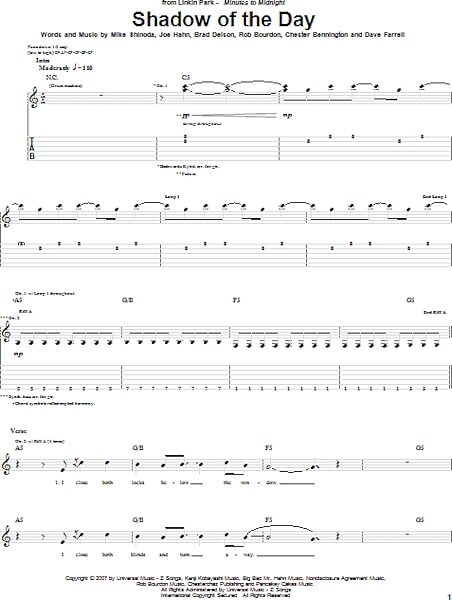 Shadow Of The Day - Guitar TAB, New, Main