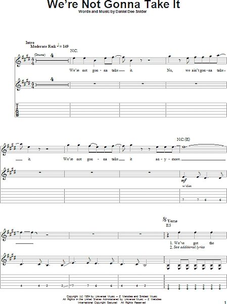 We're Not Gonna Take It - Guitar Tab Play-Along, New, Main