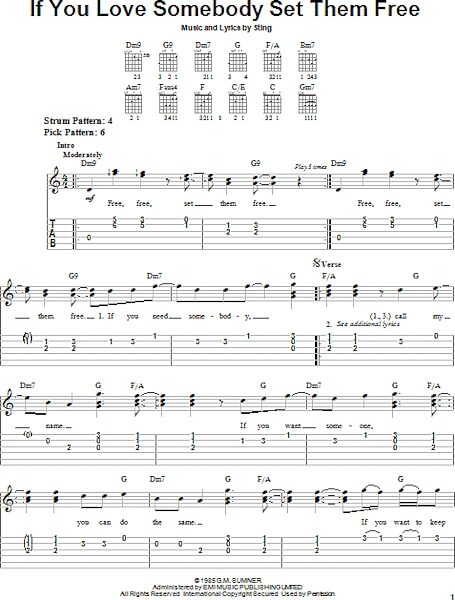 If You Love Somebody Set Them Free - Easy Guitar with TAB, New, Main