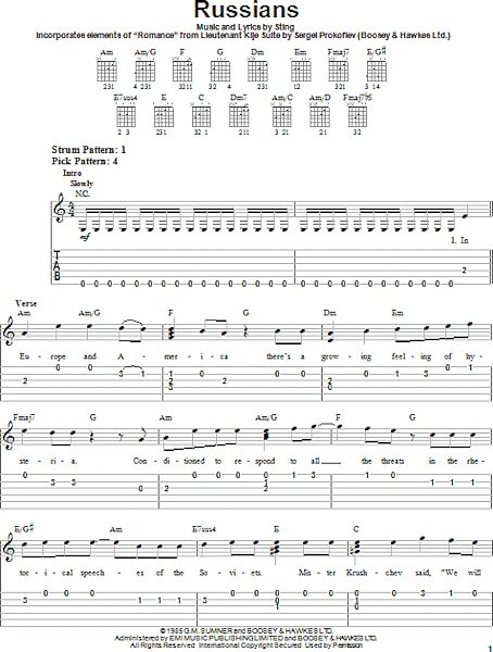 Russians - Easy Guitar with TAB, New, Main