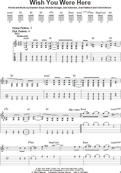 Wish You Were Here - Easy Guitar with TAB, New, Main