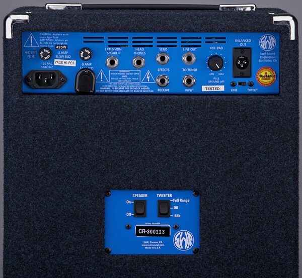 SWR Baby Baby Blue Bass Combo Amplifier (120 Watts, 1x10 in.), Rear