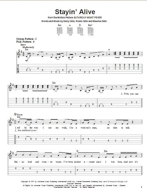 Stayin' Alive - Easy Guitar with TAB, New, Main