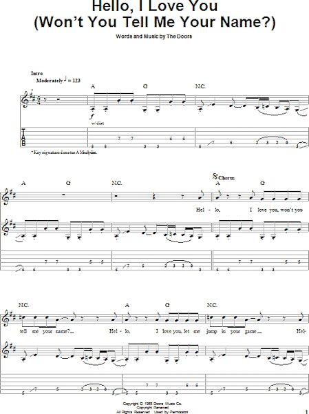 Hello, I Love You (Won't You Tell Me Your Name?) - Guitar Tab Play-Along, New, Main