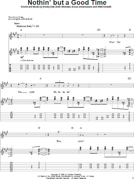 Nothin' But A Good Time - Guitar Tab Play-Along, New, Main
