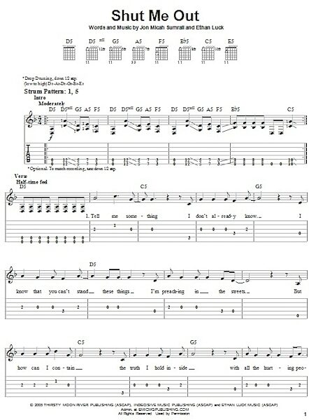 Shut Me Out - Easy Guitar with TAB, New, Main