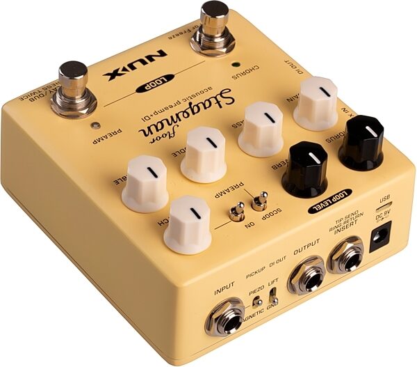 NUX Stageman Floor Acoustic Preamp Pedal with Looper, New, Angled Back
