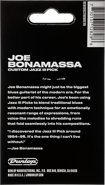 Dunlop Joe Bonamassa Custom Jazz III Guitar Pick, 47PJB3NG, Action Position Back