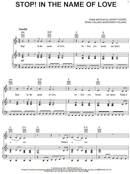 Stop! In The Name Of Love - Piano/Vocal/Guitar, New, Main