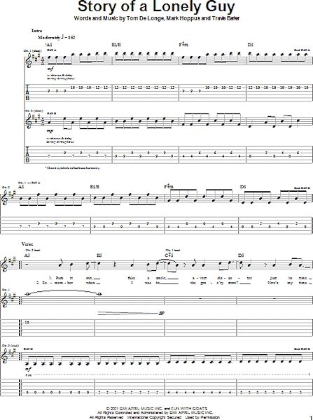 Story Of A Lonely Guy - Guitar TAB, New, Main