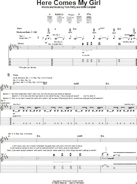 Here Comes My Girl - Guitar TAB, New, Main
