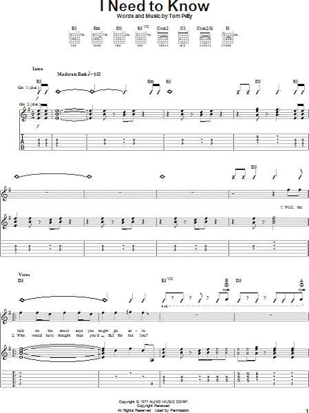 I Need To Know - Guitar TAB, New, Main