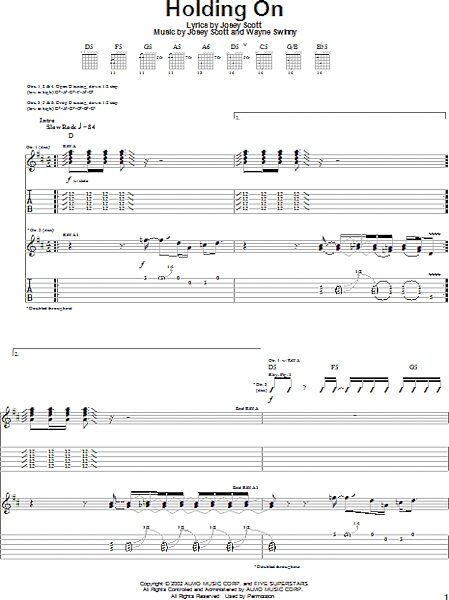 Holding On - Guitar TAB, New, Main
