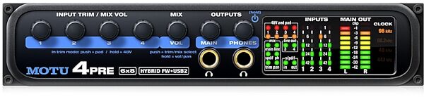 MOTU 4pre USB and FireWire Audio Interface, Front