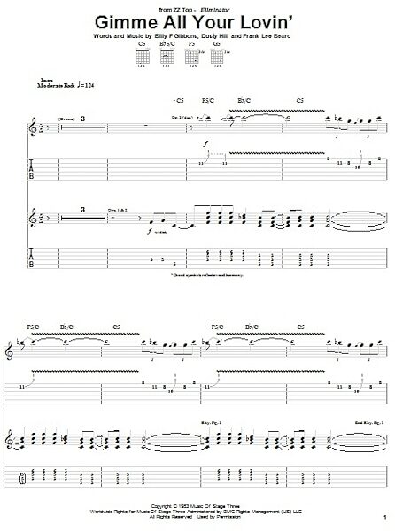 Gimme All Your Lovin' - Guitar TAB, New, Main