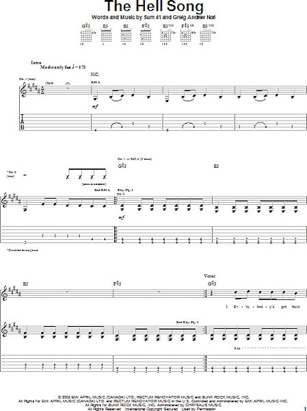 The Hell Song - Guitar TAB, New, Main