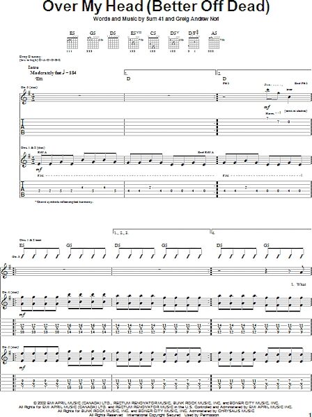 Over My Head (Better Off Dead) - Guitar TAB, New, Main