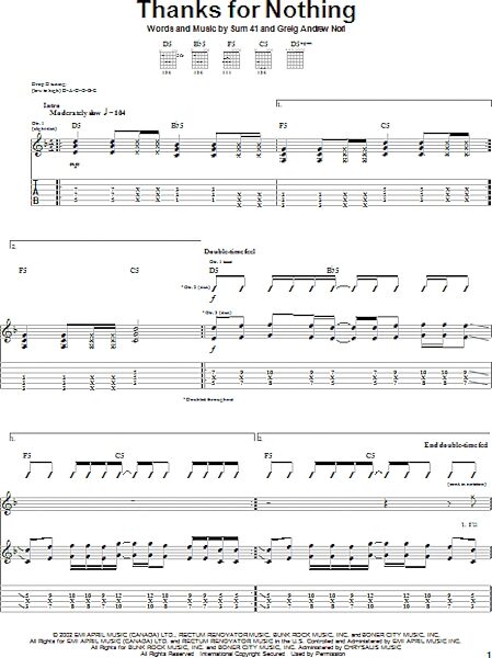 Thanks For Nothing - Guitar TAB, New, Main