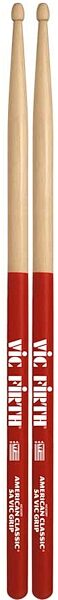 Vic Firth American Classic 5A Drumsticks with Vic Grip, Red, Wood Tip, Pair, Red, Wood Tip