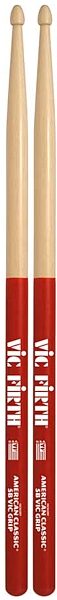 Vic Firth American Classic 5B Drumsticks with Vic Grip, Red, Wood Tip, Pair, Red, Wood Tip