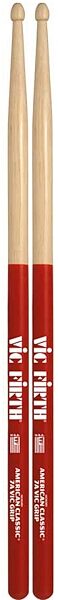Vic Firth American Classic 7A Drumsticks with Vic Grip, Red, Wood Tip, Pair, Red, Wood Tip
