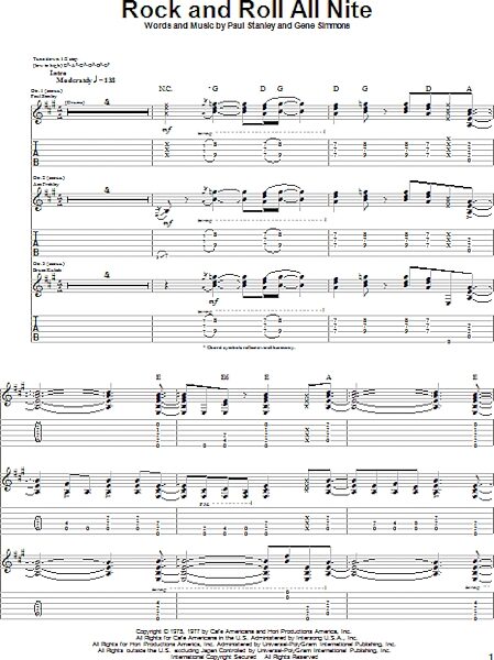 Rock And Roll All Nite - Guitar TAB, New, Main