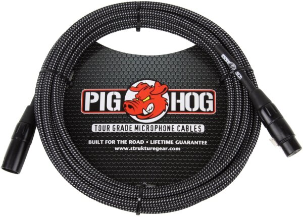 Pig Hog Woven XLR Microphone Cable, Black and White, 20 foot, Main