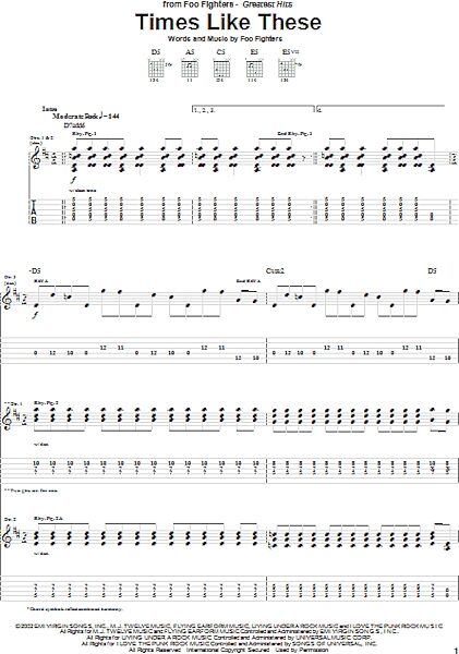 Times Like These - Guitar TAB, New, Main