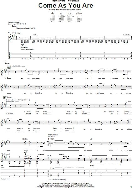 Come As You Are - Guitar TAB, New, Main