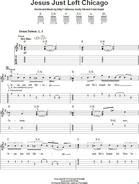 Jesus Just Left Chicago - Easy Guitar with TAB, New, Main