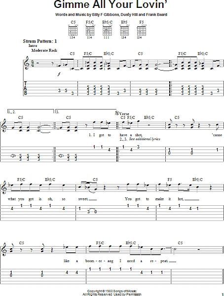 Gimme All Your Lovin' - Easy Guitar with TAB, New, Main