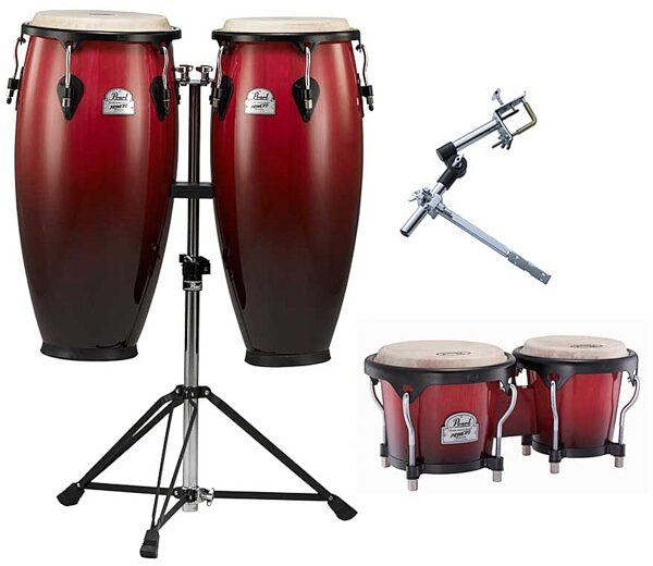 Pearl Primero Conga and Bongo Set, Ruby Red