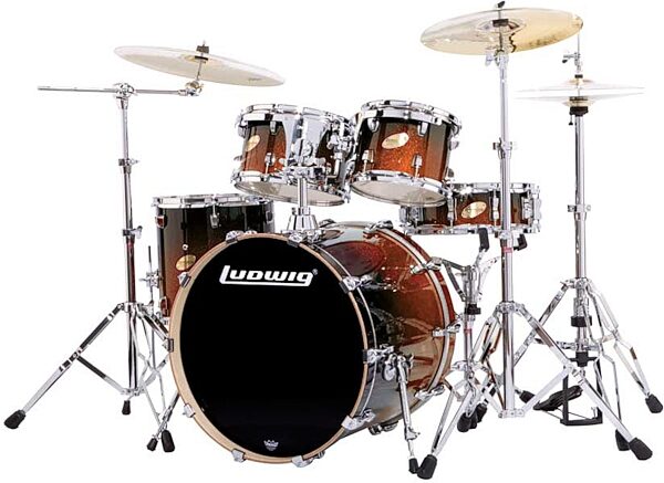Ludwig LC425GL Accent Custom Elite Power 5-Piece Drum Kit, Amber Fade