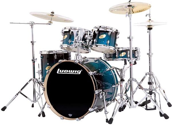 Ludwig LC425GL Accent Custom Elite Power 5-Piece Drum Kit, Blue Fade