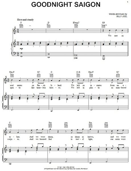 Goodnight Saigon - Piano/Vocal/Guitar, New, Main