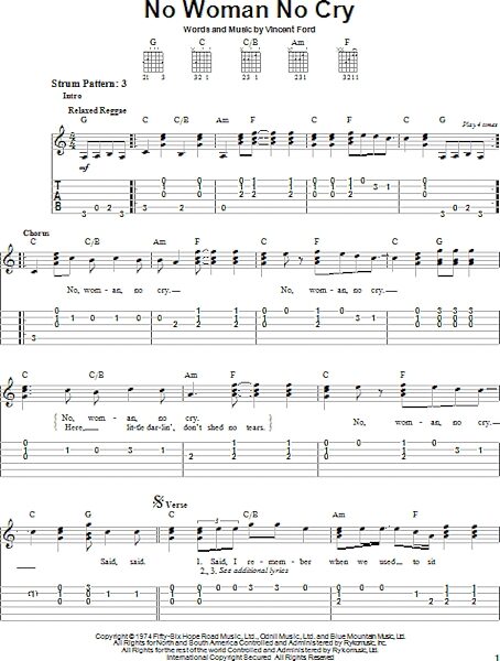 No Woman No Cry - Easy Guitar with TAB, New, Main