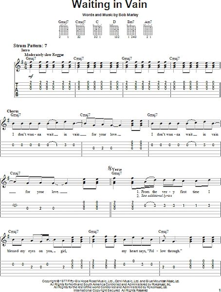 Waiting In Vain - Easy Guitar with TAB, New, Main