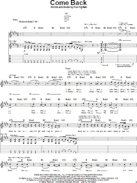 Come Back - Guitar TAB, New, Main
