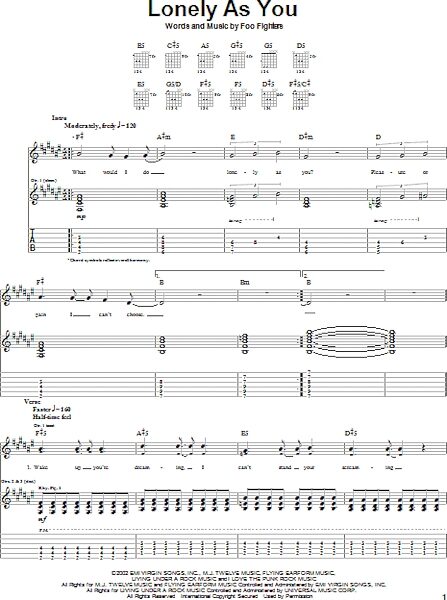 Lonely As You - Guitar TAB, New, Main
