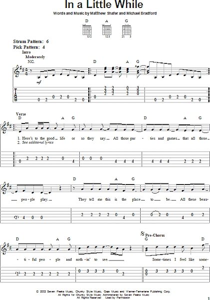In A Little While - Easy Guitar with TAB, New, Main