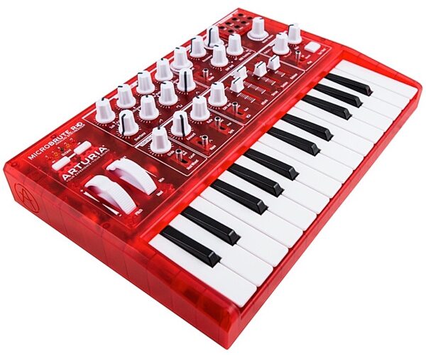 Arturia MicroBrute Red Analog Synthesizer Keyboard, Angle