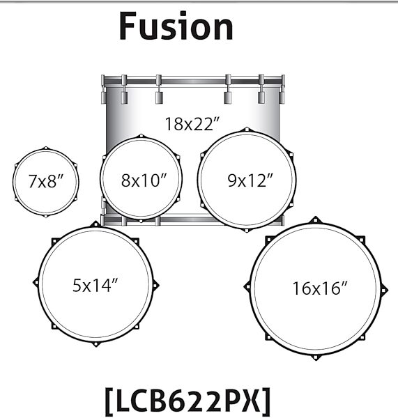 Ludwig LCB622PX Element Fusion Drum Shell Kit (6-Piece), Fusion PX Configuration