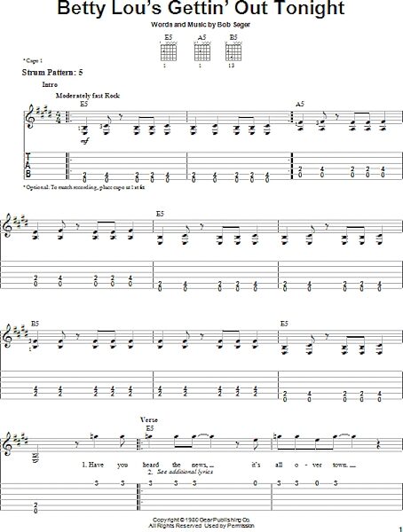Betty Lou's Gettin' Out Tonight - Easy Guitar with TAB, New, Main