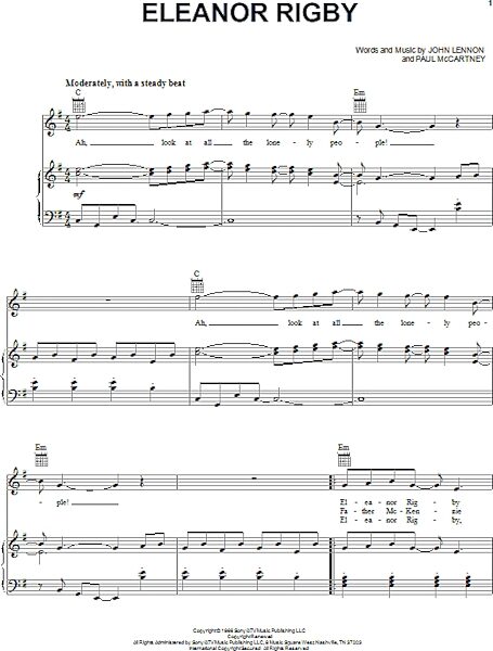 Eleanor Rigby - Piano/Vocal/Guitar, New, Main